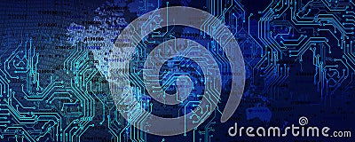 Vector illustration circuit board and hexagons background. Hi-tech digital technology and engineering, digital telecom technology Cartoon Illustration