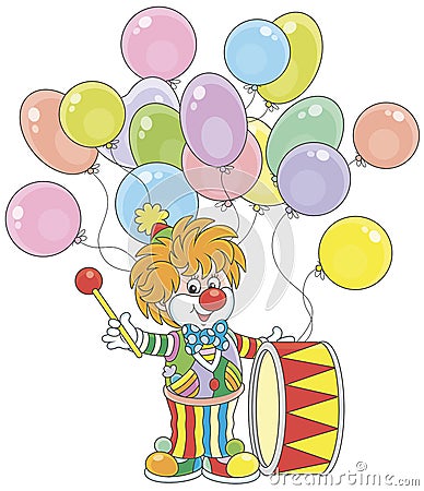 Funny clown drummer Vector Illustration