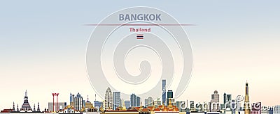 Vector illustration of city Bangkok skyline on colorful gradient beautiful day sky background with flag of Thailand Vector Illustration