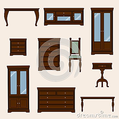 A vector illustration of classic furniture. Pieces of furniture Vector Illustration