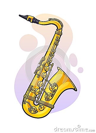 Vector illustration. Classical music wind instrument saxophone. Blues, jazz, ska, funk or orchestral equipment. Vector Illustration