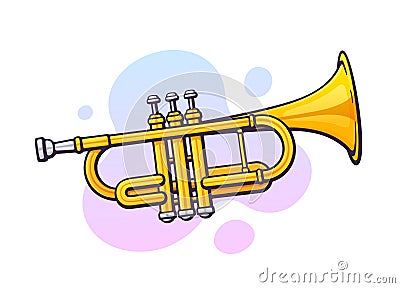 Vector illustration. Classical music wind instrument trumpet. Blues, jazz or orchestral equipment Vector Illustration