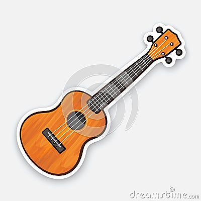 Sticker of small classical wooden guitar Vector Illustration