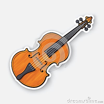 Sticker of classic wooden violin without a bow Vector Illustration