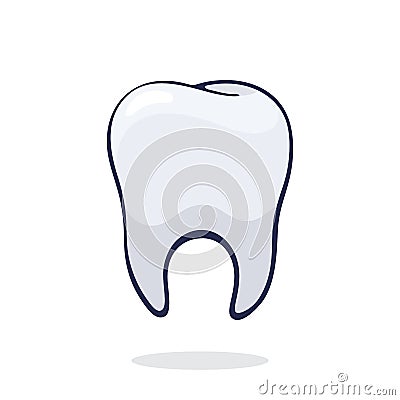 Vector illustration. Clean healthy human tooth. Symbol of somatology and oral hygiene. Graphic design with contour Vector Illustration