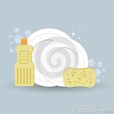 Vector illustration, clean washed dishes. Vector Illustration