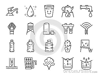 Clean water line icon set. Included icons as drink, drinkable, filter, purifiers, moisture and more. Vector Illustration