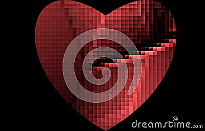 Chopped, broken pixel red heart on a black background. For Valentines Day. Vector Illustration