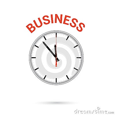 Vector illustration of clock icon. Red arrow points to word BUSINESS. Conceptual icon Vector Illustration