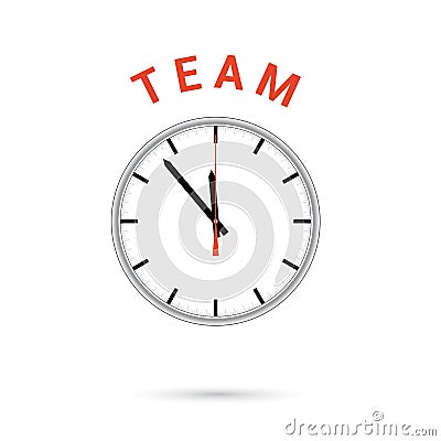 Vector illustration of clock icon. Red arrow points to word TEAM. Conceptual icon Vector Illustration