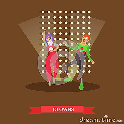 Vector illustration of clowns in circus performance in flat style Vector Illustration