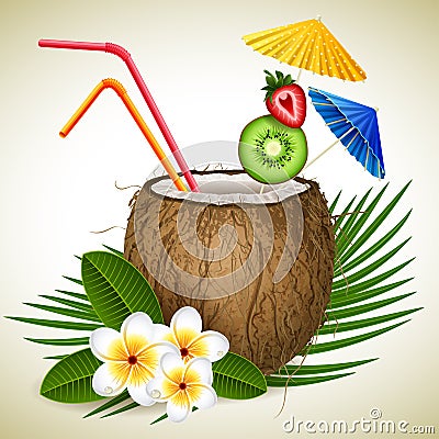 Coconut cocktail Vector Illustration