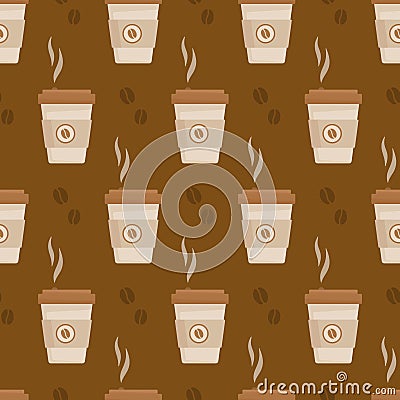 Vector illustration of coffe pattern. Endless pattern of a warm autumn latte. Vector Illustration