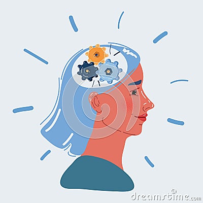 Vector illustration of Cog wheels inside a woman's head Vector Illustration