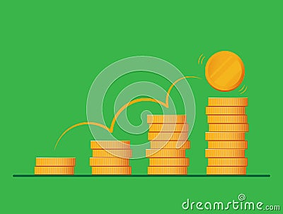 Coins stack growing growth increase financial Cartoon Illustration