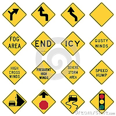 Traffic Warning Signs in the United States Vector Illustration