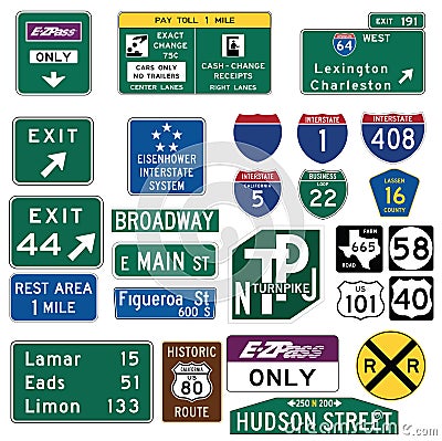 Traffic Guide Signs in the United States Vector Illustration