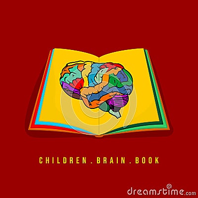 Vector Illustration of Color Brain on Colorful Children book Vector Illustration