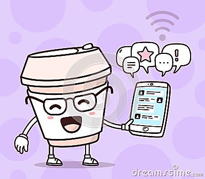 Vector illustration of color smile takeaway coffee cup Vector Illustration