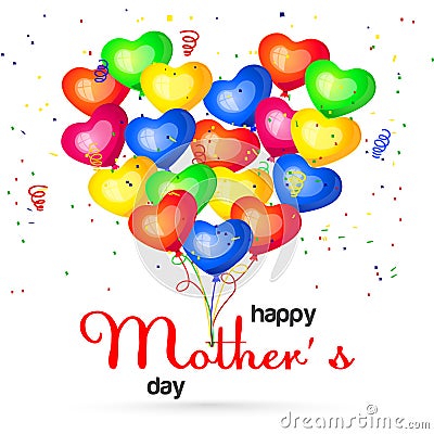 Vector illustration of colorful balloons and Happy Mother`s day greeting. Cartoon Illustration