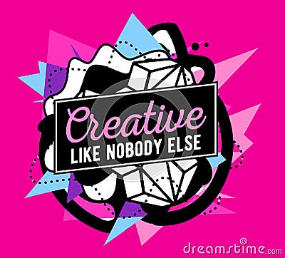 Vector illustration of colorful blue and white abstract composition with black frame and text on pink background. Vector Illustration