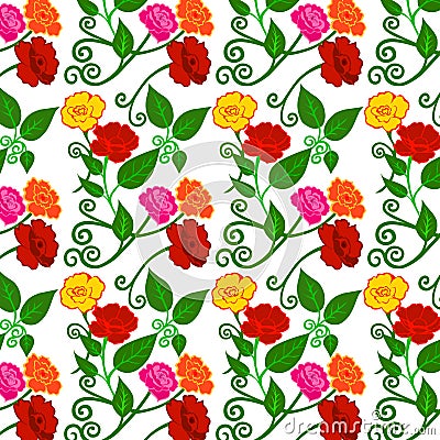 Vector illustration of colorful flowers pattern Cartoon Illustration