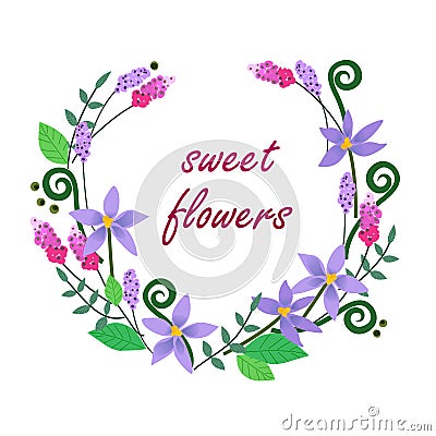 Vector illustration of colorful flowers wreath Cartoon Illustration