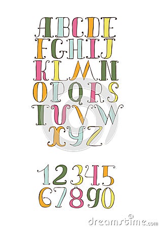 Vector illustration with colorful hand drawn alphabet sequence. Cartoon Illustration