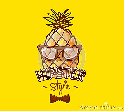 Vector illustration of colorful hipster pineapple with glasses a Vector Illustration