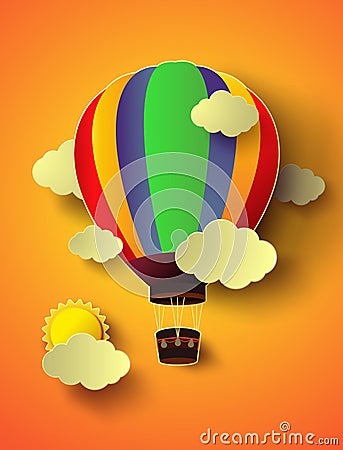 Vector illustration colorful hot air balloon with sunset. Vector Illustration