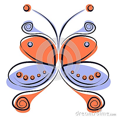 Vector illustration of colorful red and blue cartoon butterfly, Vector Illustration