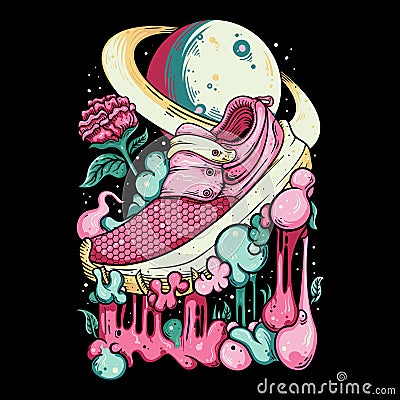 Vector Illustration Colorful Shoe Step On Bubble Gum Vintage Stock Photo