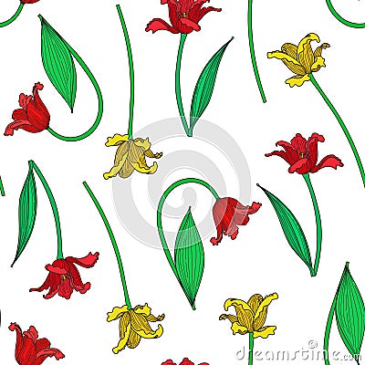 Vector illustration of colorful tulips seamless pattern Cartoon Illustration