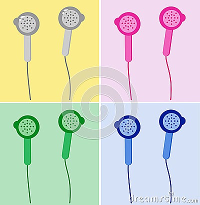 Simple illustration of cute colorfull earphones with cable Vector Illustration