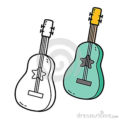 Coloring page of doodle guitar Vector Illustration