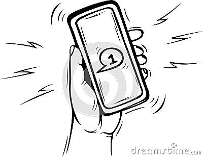 Vector illustration communication of a hand drawn sketch mobile phone notification chat in a hand doodle black and white Vector Illustration