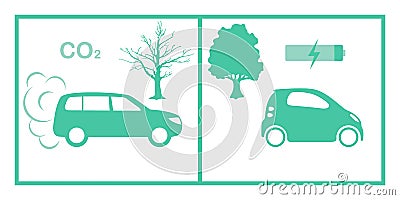 Ecology Green energy car vs pollute car Protection Vector Illustration