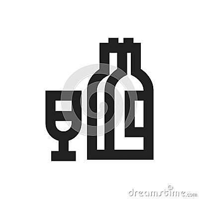 Vector illustration concept of Alcohol symbol icon. Wine bottle and glass. Black on white background Vector Illustration