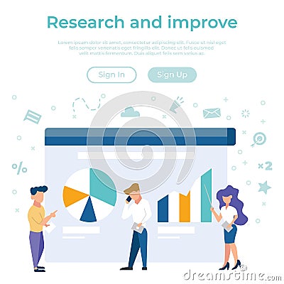 Vector concept of business management statistics, data analysis. Creative flat design for web banner, presentation. Vector Illustration