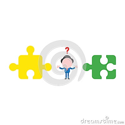 Vector illustration confused businessman with incompatible jigsaw puzzle pieces Vector Illustration