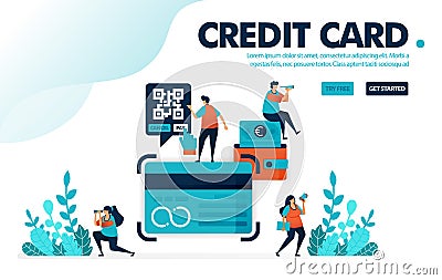 Vector illustration concept of credit card. People apply for credit card loan at bank. Pay bill and installment with a credit card Vector Illustration