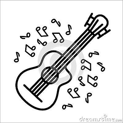 Vector illustration concept of flute Guitar music instrument. Black on white background Vector Illustration