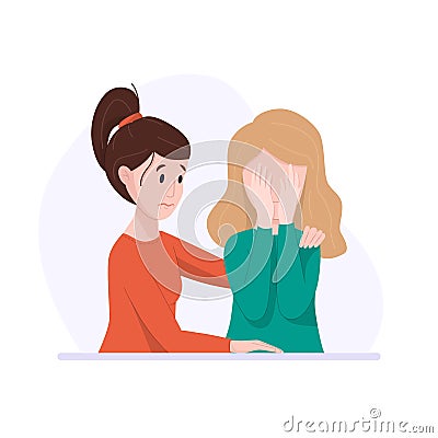 Vector illustration. concept of friendly and family support. Woman consoles her best friend from stress and depression. The mother Cartoon Illustration