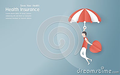 Vector illustration in concept of health insurance. Template design is on pastel blue background for cover, web banner, poster, Cartoon Illustration