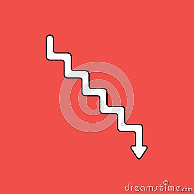 Vector illustration concept of line stairs symbol icon with arrow pointing down Vector Illustration