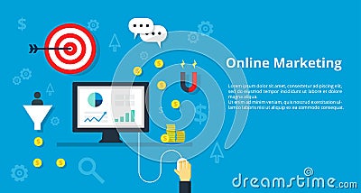 Vector illustration concept for management, strategy, online marketing, inetnet advertising with icons set of modern business work Cartoon Illustration