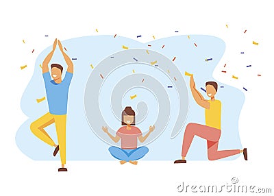 Vector illustration, concept of meditation during working hours, break, health benefits of the body, mind and emotions Cartoon Illustration