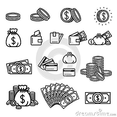 Vector illustration concept of Money set. Icon on green background Vector Illustration