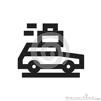 Vector illustration concept of Moving car with baggage taxi icon. Black on white background Vector Illustration