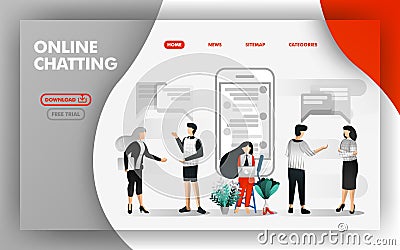 Vector Illustration Concept of online chatting. People talking to each other and girls chatting with online apps. Easy to use for Vector Illustration